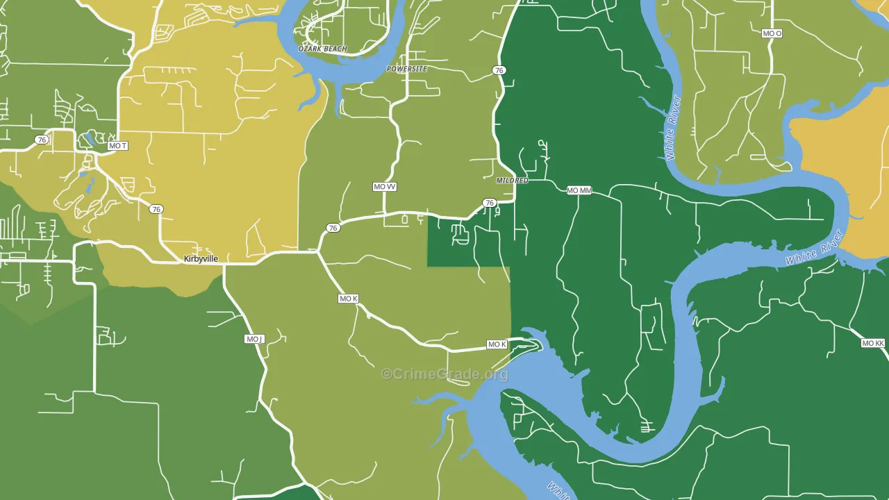 Kirbyville, MO Map of Vehicle Theft Rates