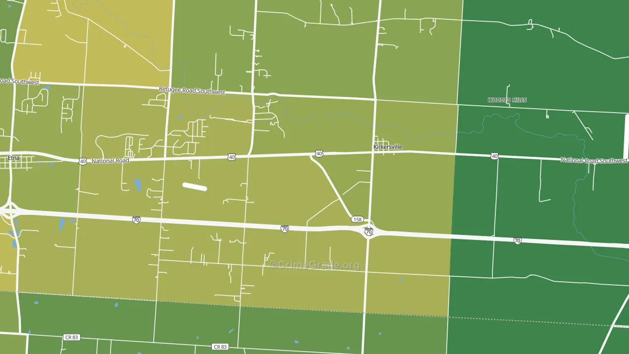 Kirkersville, OH Map of Vehicle Theft Rates