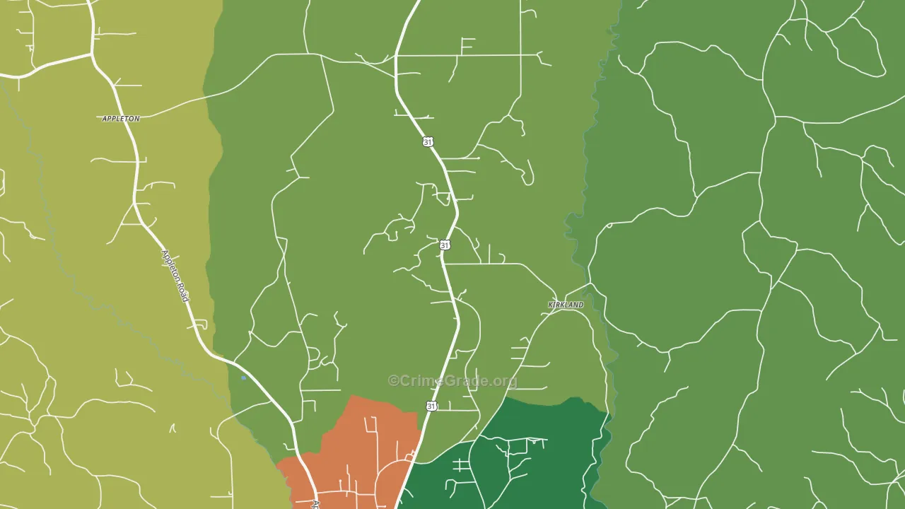 Kirkland, AL Map of Vehicle Theft Rates