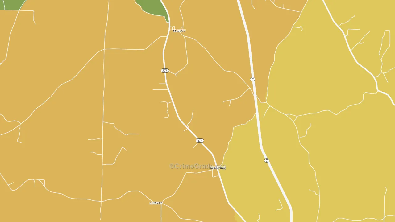 Kirkland, AR Map of Vehicle Theft Rates