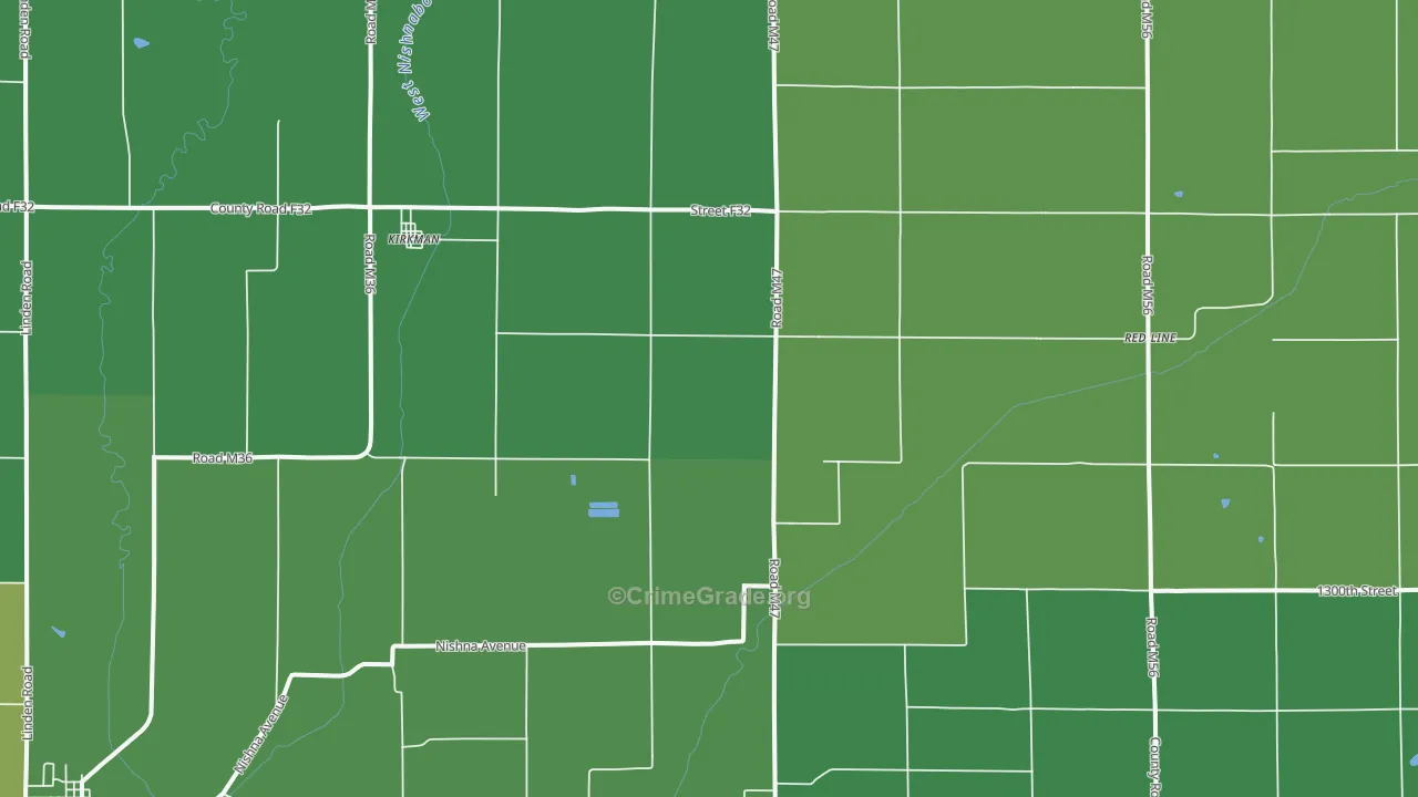 Kirkman, IA Map of Vehicle Theft Rates