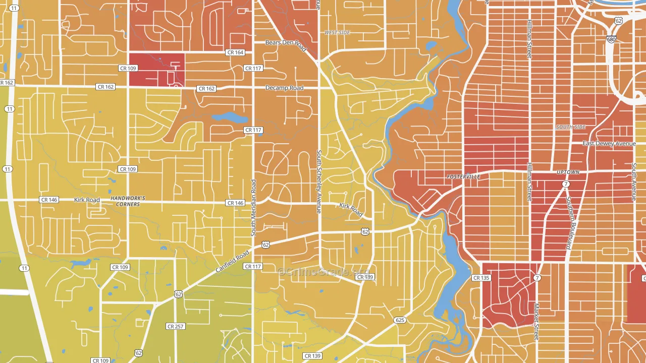 Kirkmere, Youngstown, OH Map of Vehicle Theft Rates