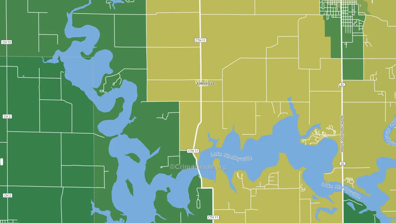 Kirksville, IL Map of Vehicle Theft Rates