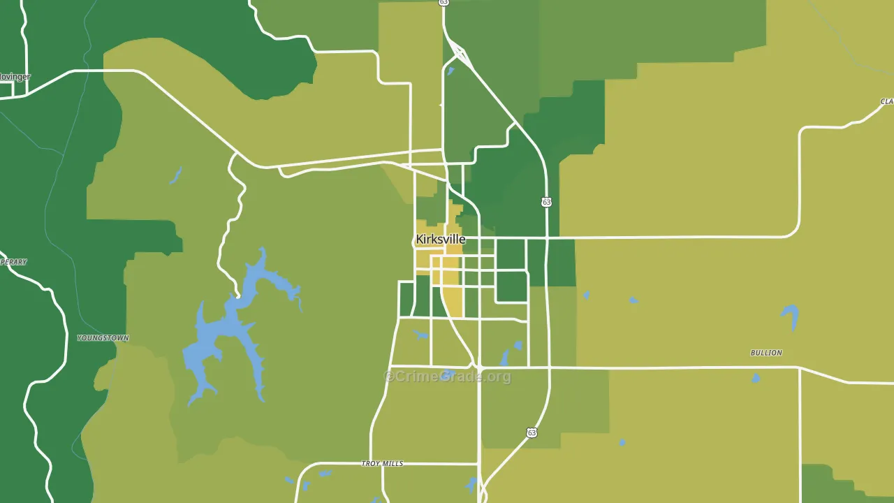 Kirksville, MO Map of Vehicle Theft Rates