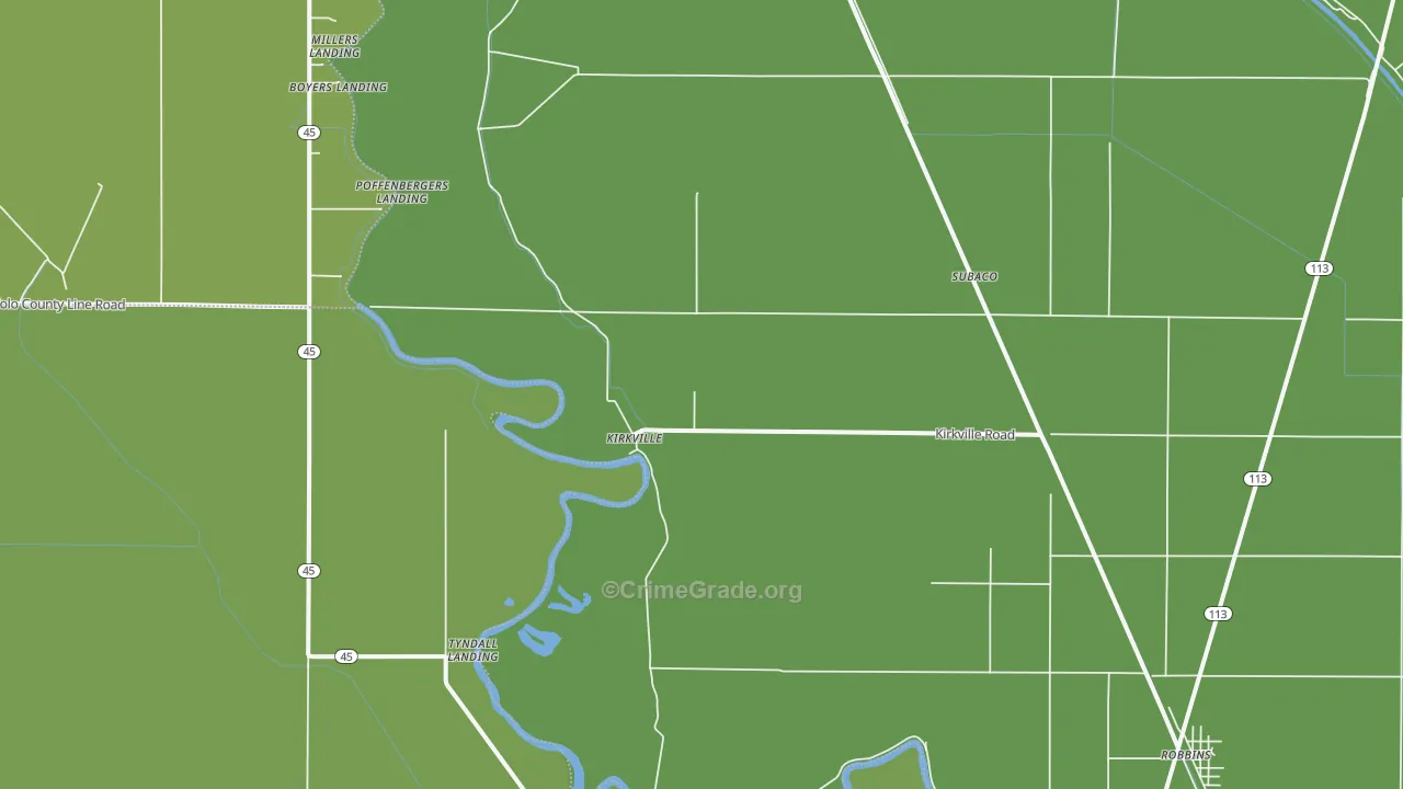 Kirkville, CA Map of Vehicle Theft Rates