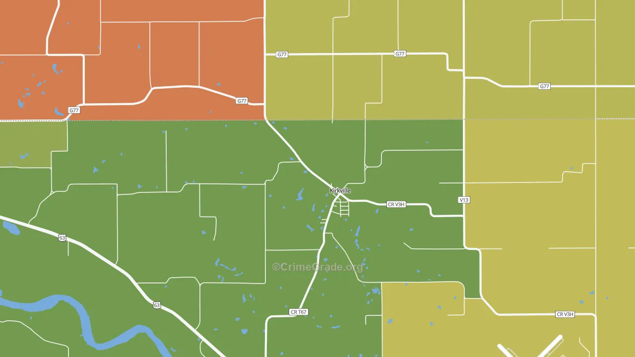 Kirkville, IA Map of Vehicle Theft Rates