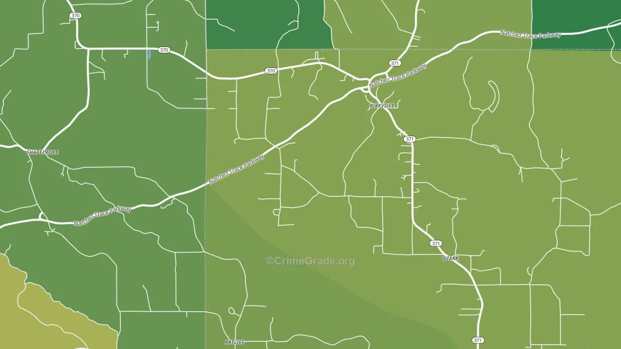 Kirkville, MS Map of Vehicle Theft Rates