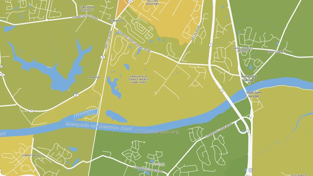 Kirkwood, DE Map of Vehicle Theft Rates