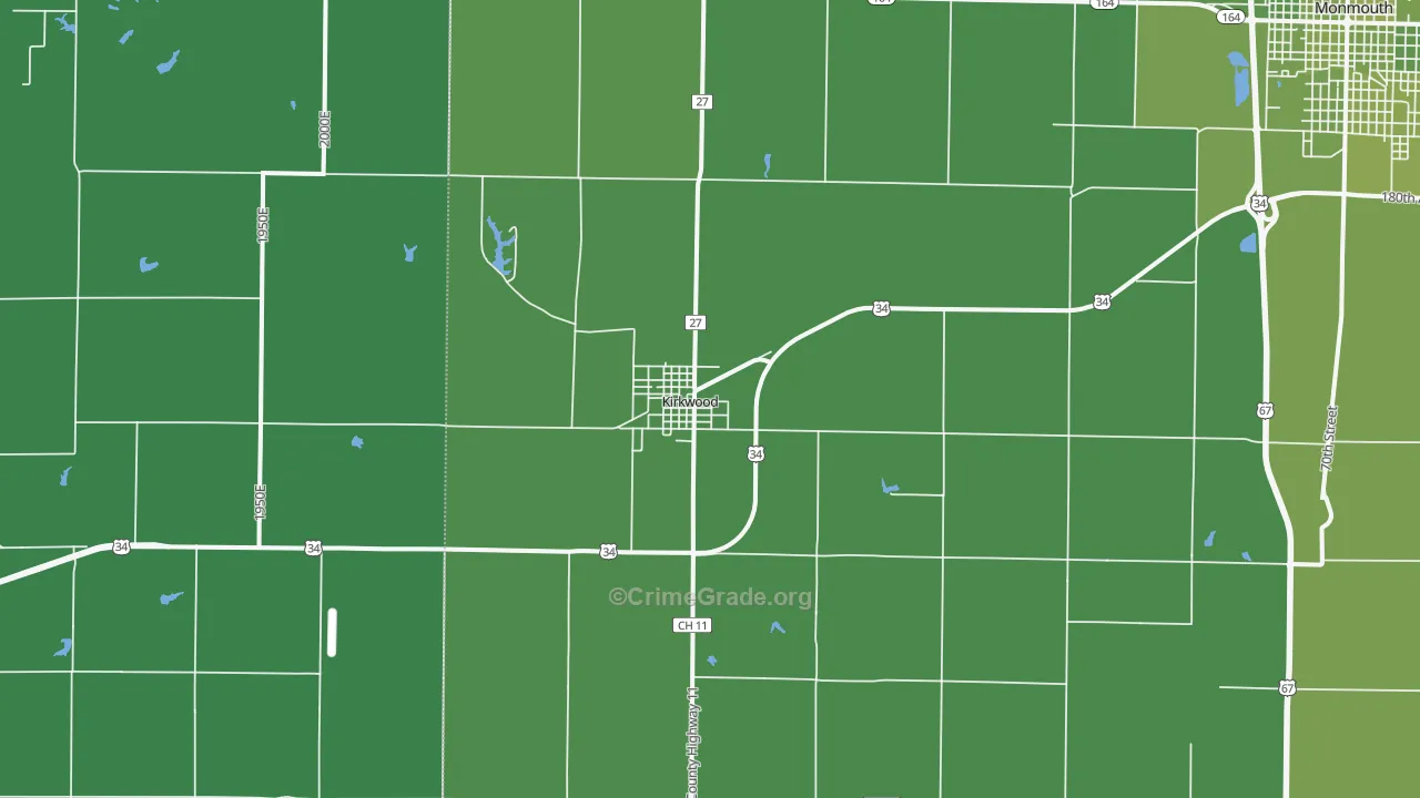 Kirkwood, IL Map of Vehicle Theft Rates