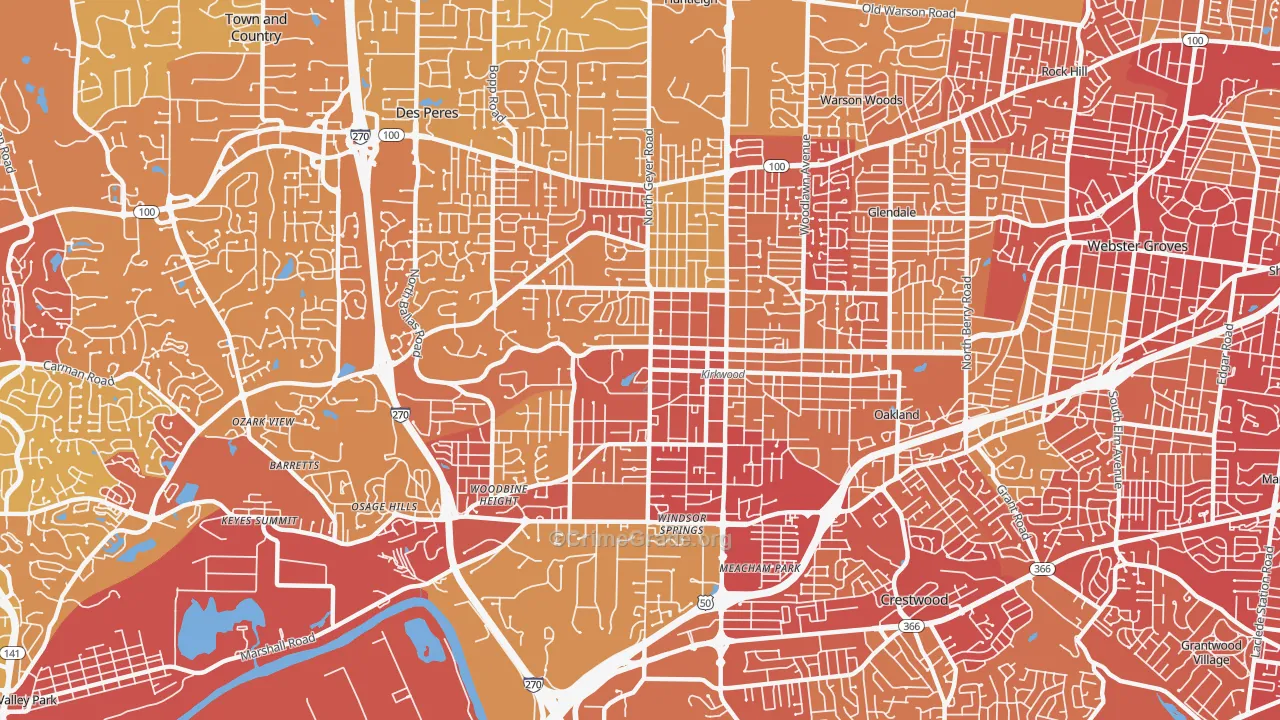 Kirkwood, MO Map of Vehicle Theft Rates