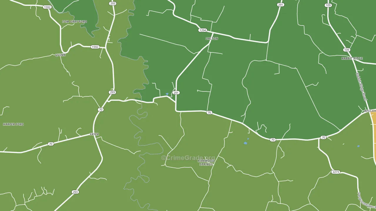 Kirkwood Springs, KY Map of Vehicle Theft Rates