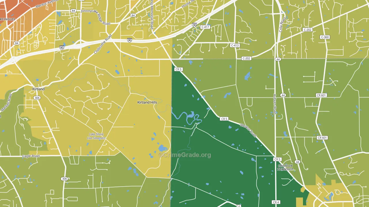 Kirtland Hills, OH Map of Vehicle Theft Rates