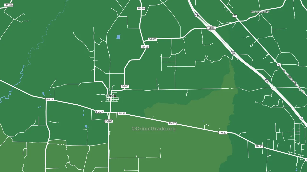 Kirvin, TX Map of Vehicle Theft Rates