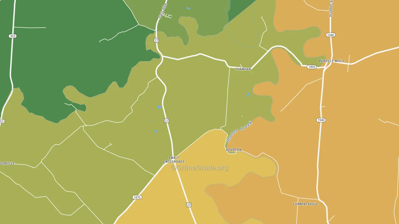 Kiserton, KY Map of Vehicle Theft Rates