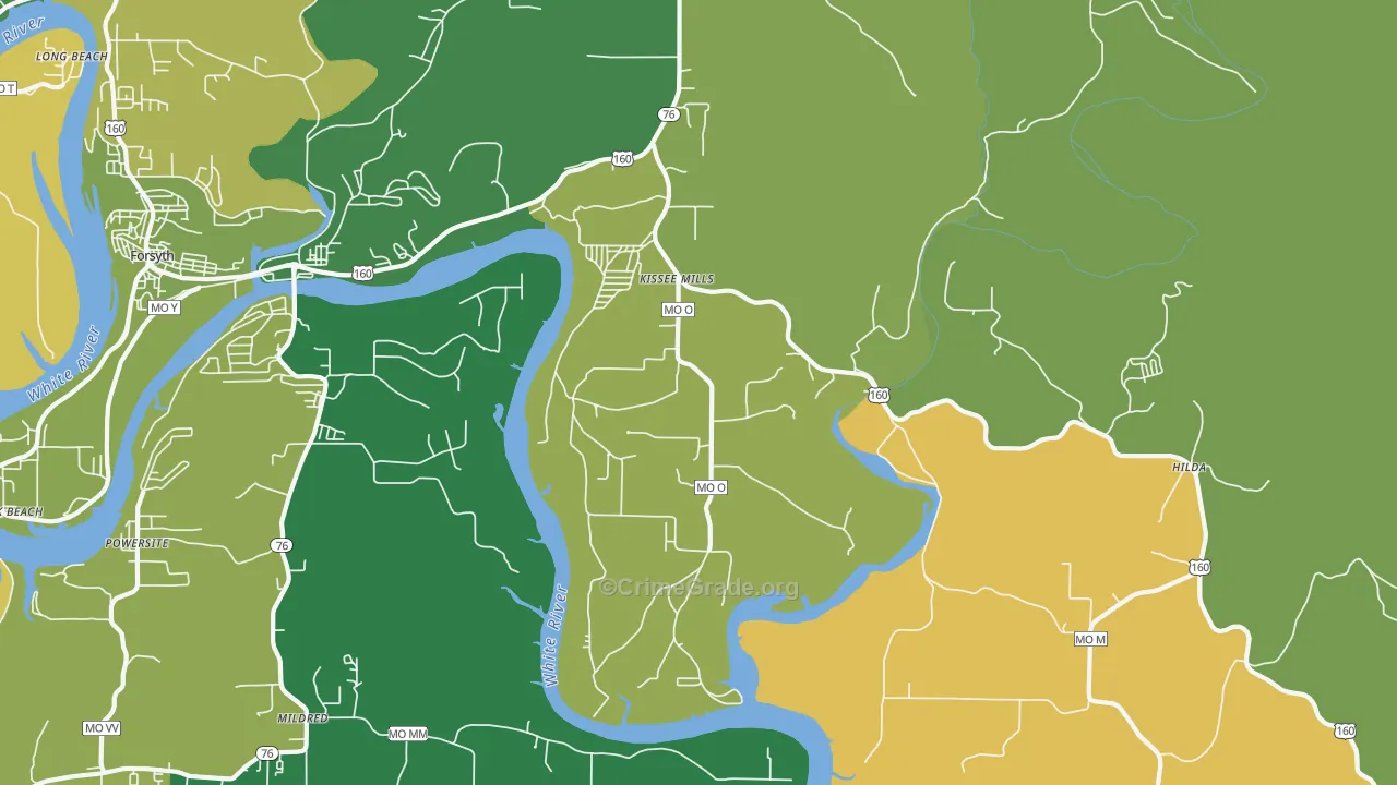 Kissee Mills, MO Map of Vehicle Theft Rates