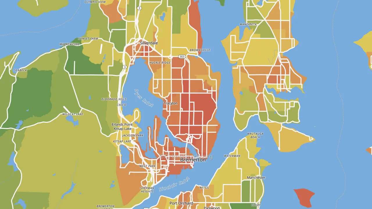Kitsap County, WA Map of Vehicle Theft Rates