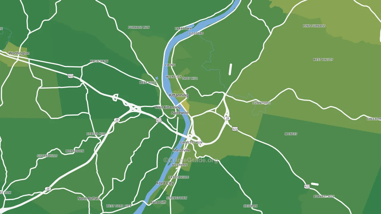 Kittanning, PA Map of Vehicle Theft Rates