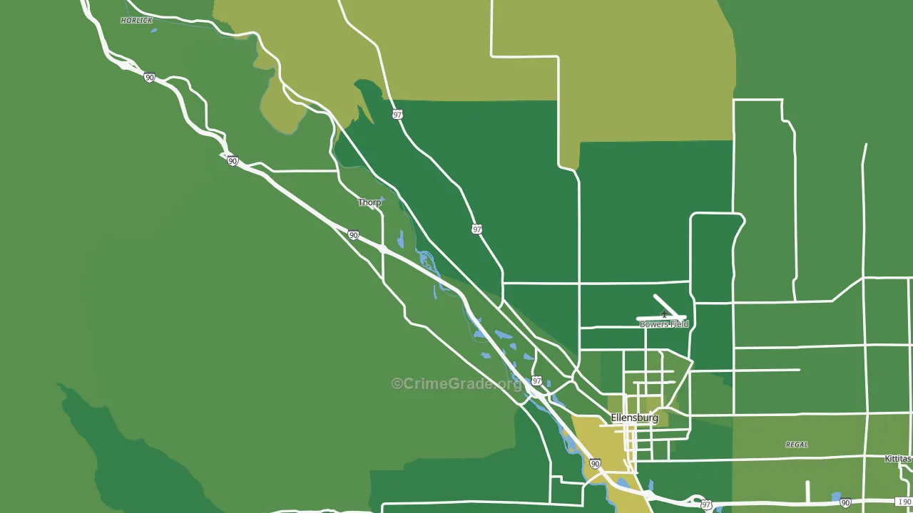 Kittitas County, WA Map of Vehicle Theft Rates