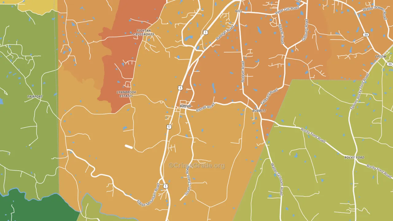 Kittrell, NC Map of Vehicle Theft Rates