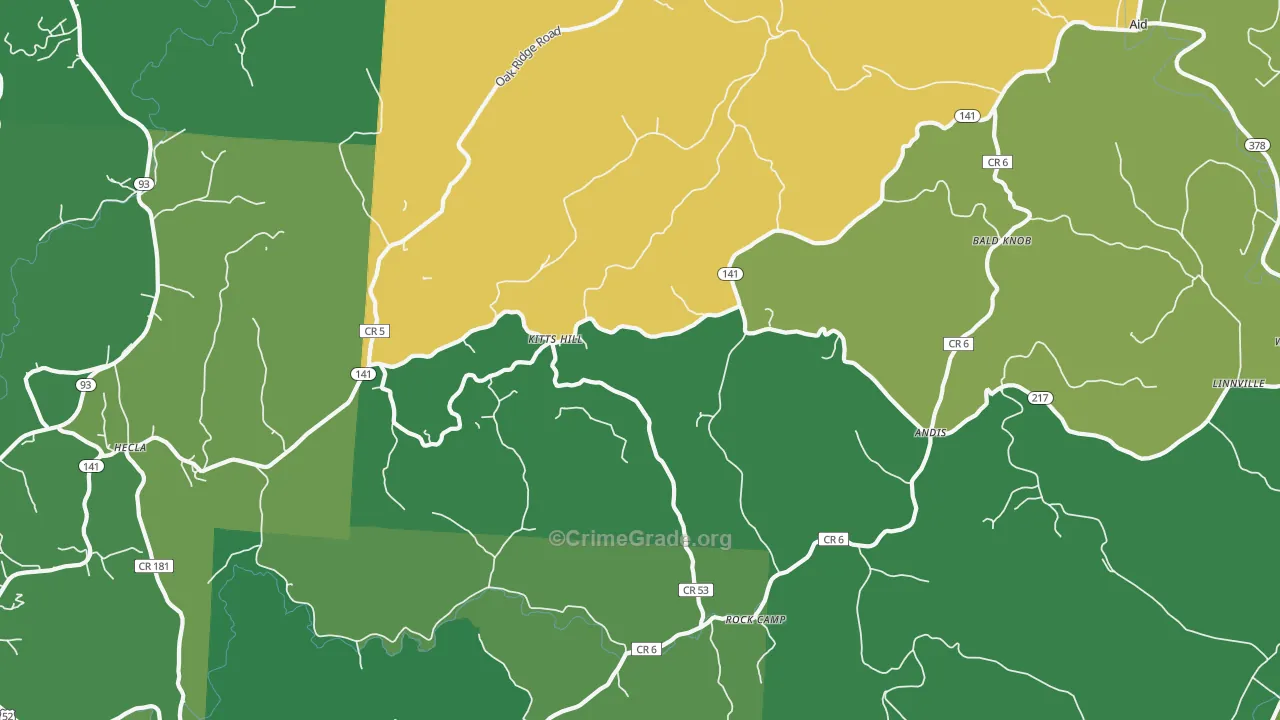 Kitts Hill, OH Map of Vehicle Theft Rates