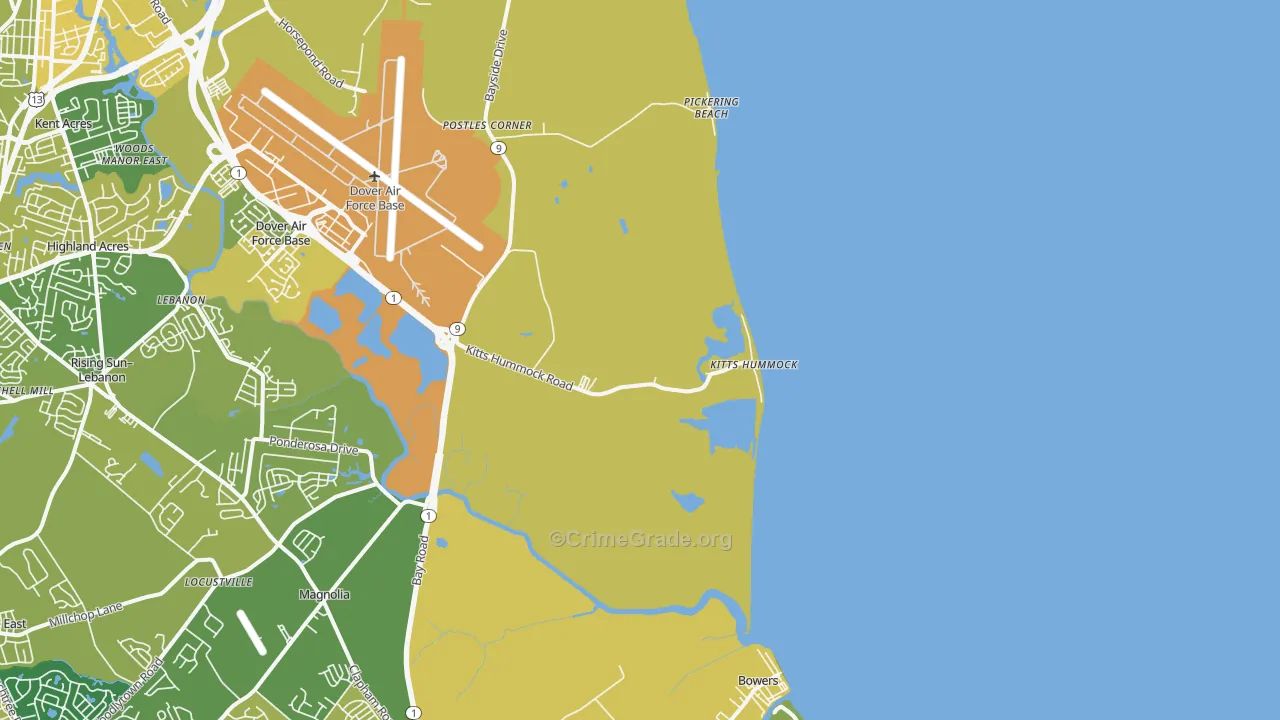 Kitts Hummock, DE Map of Vehicle Theft Rates