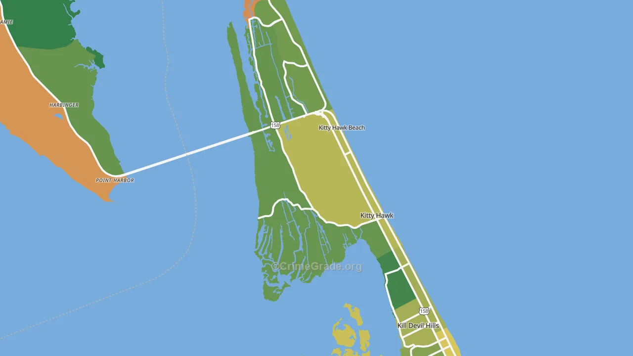 Kitty Hawk, NC Map of Vehicle Theft Rates