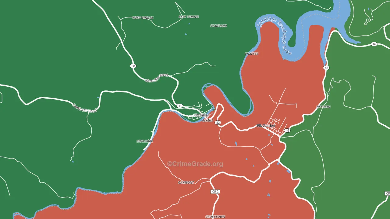 Kitzmiller, MD Map of Vehicle Theft Rates