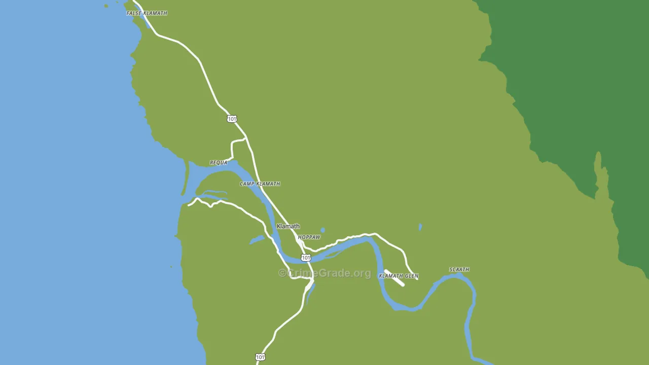 Klamath, CA Map of Vehicle Theft Rates