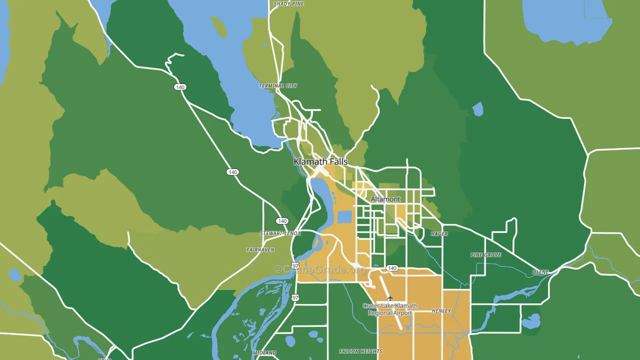 Klamath Falls, OR Map of Vehicle Theft Rates