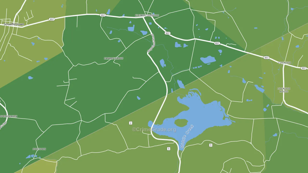 Kleinfeltersville, PA Map of Vehicle Theft Rates