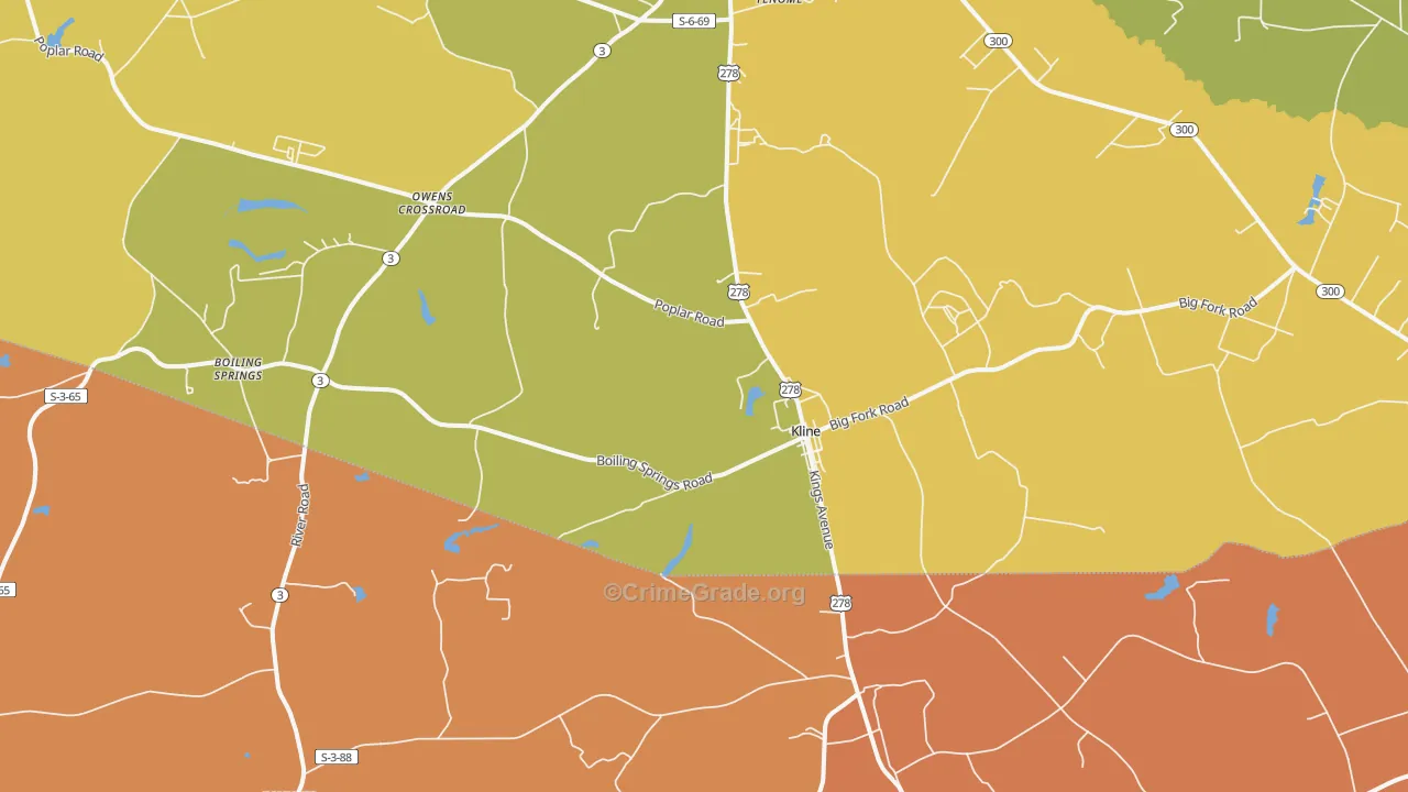 Kline, SC Map of Vehicle Theft Rates
