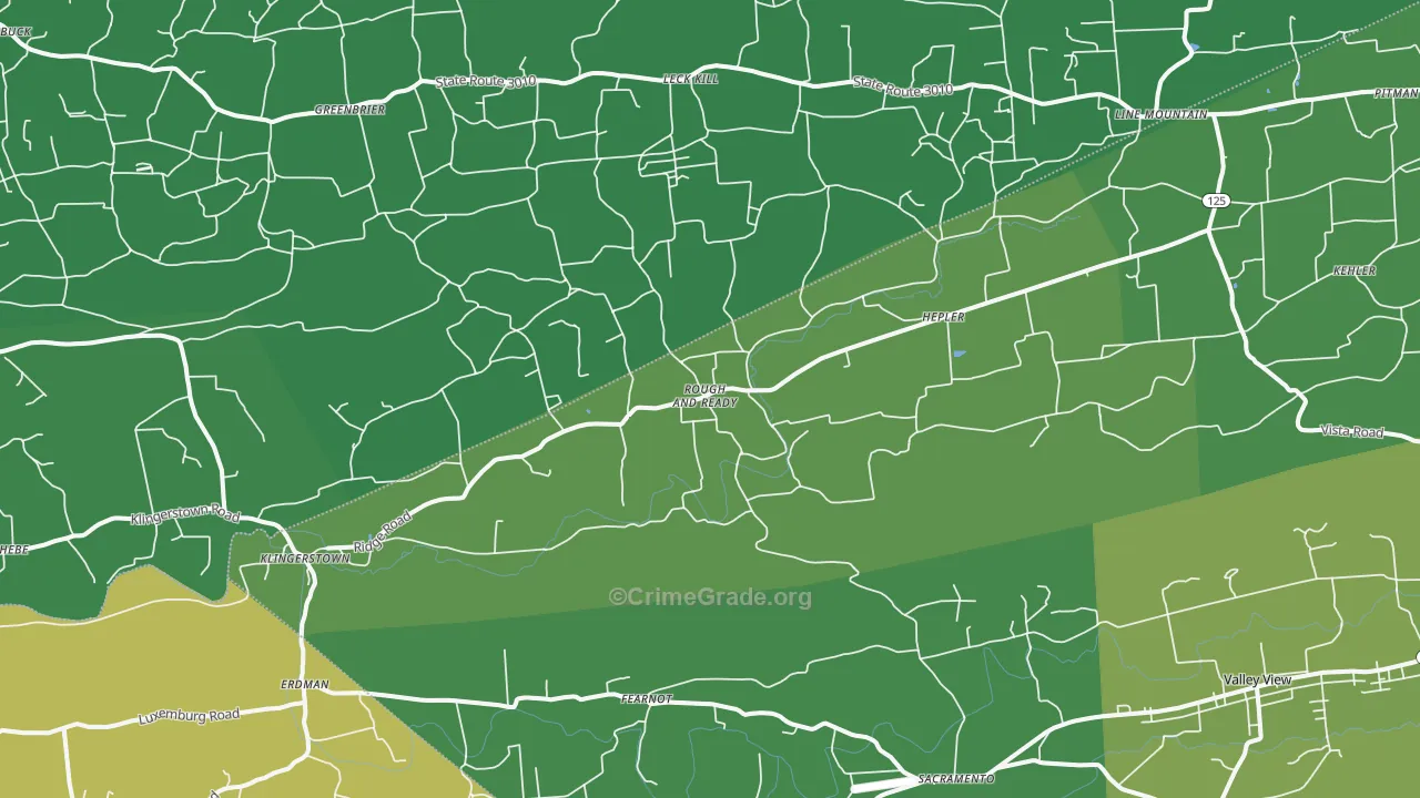 Klingerstown, PA Map of Vehicle Theft Rates
