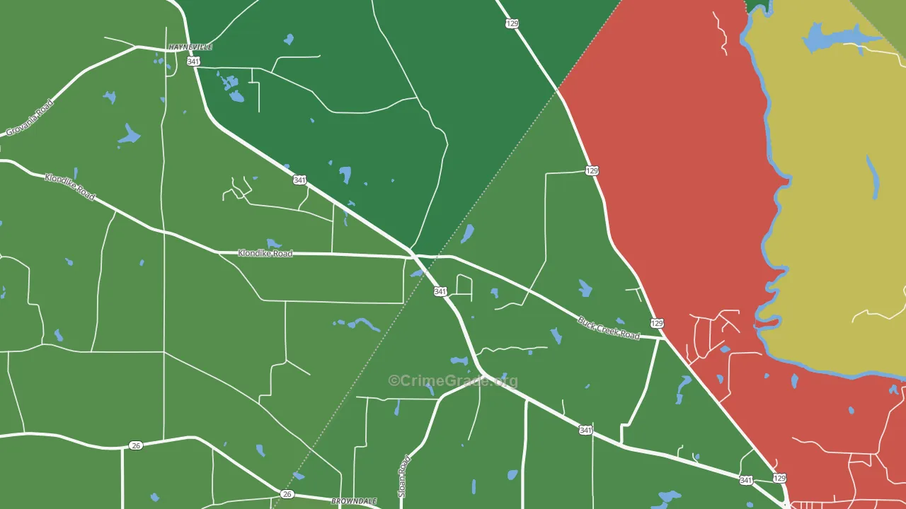 Klondike, GA Map of Vehicle Theft Rates
