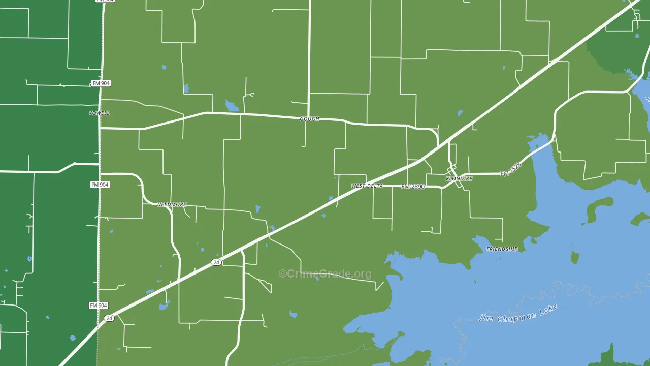 Klondike, TX Map of Vehicle Theft Rates