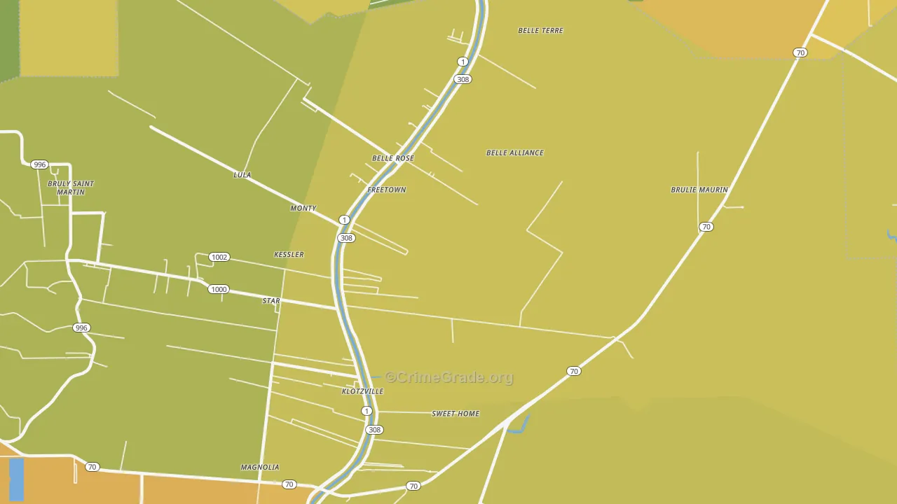 Klotzville, LA Map of Vehicle Theft Rates