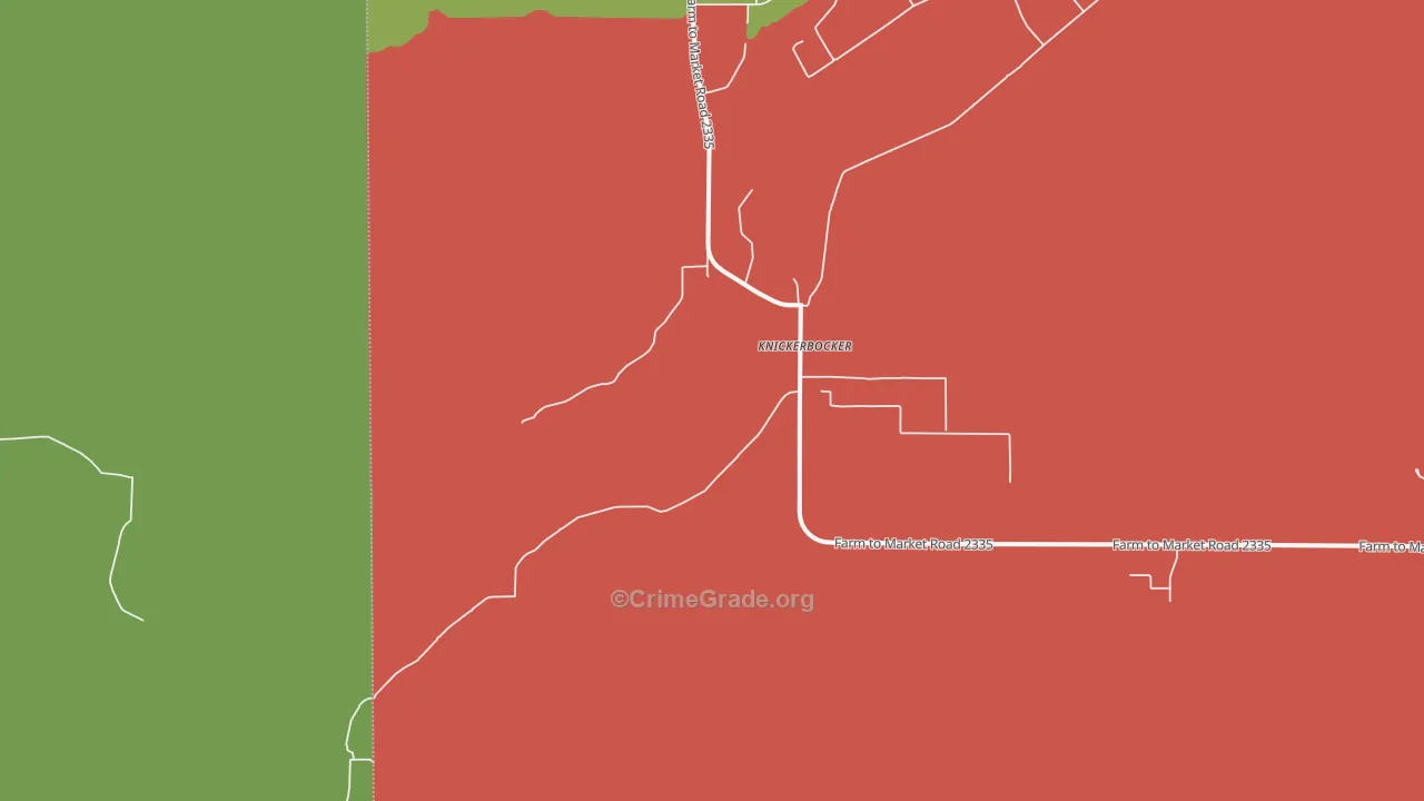 Knickerbocker, TX Map of Vehicle Theft Rates