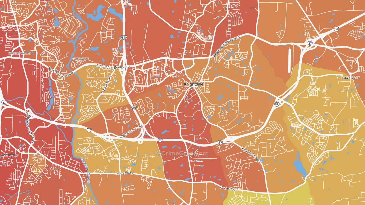 Knightdale, NC Map of Vehicle Theft Rates