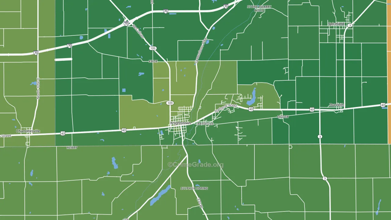 Knightstown, IN Map of Vehicle Theft Rates