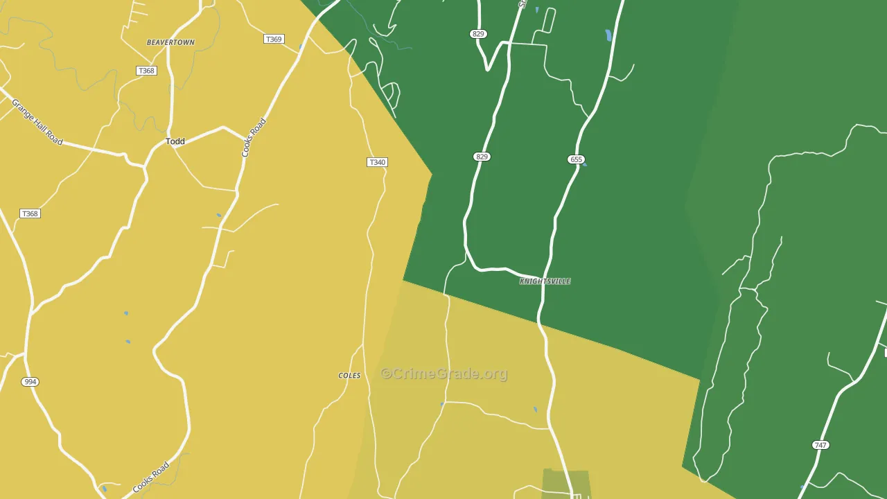 Knightsville, PA Map of Vehicle Theft Rates