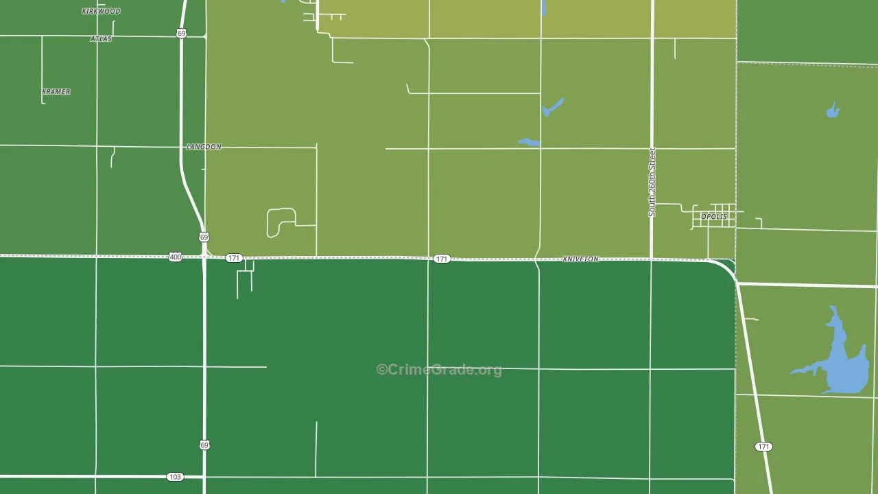Kniveton, KS Map of Vehicle Theft Rates