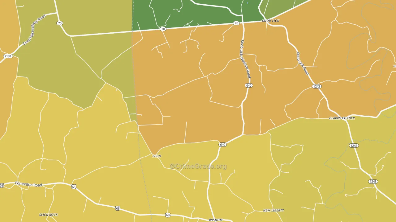 Knob Lick, KY Map of Vehicle Theft Rates