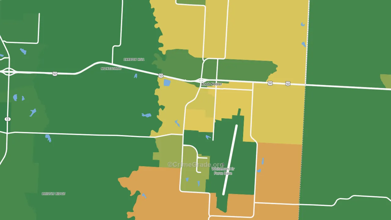 Knob Noster, MO Map of Vehicle Theft Rates