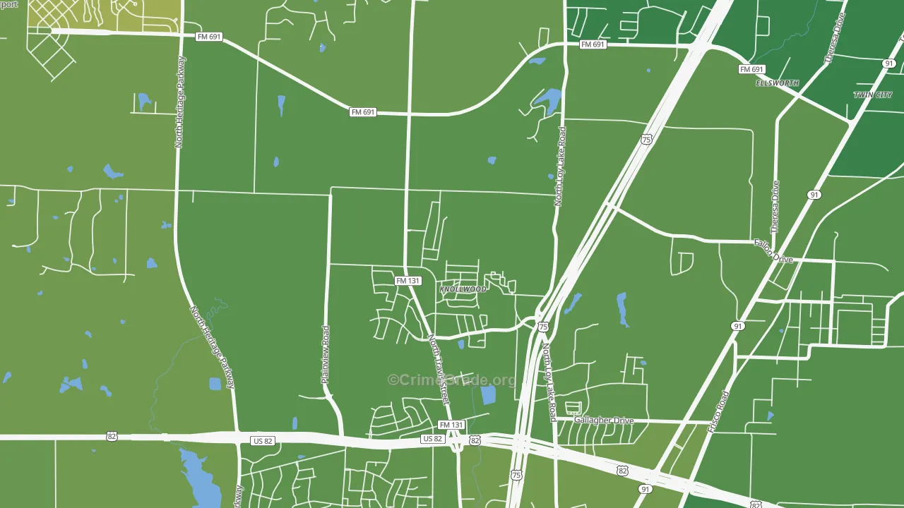 Knollwood, TX Map of Vehicle Theft Rates