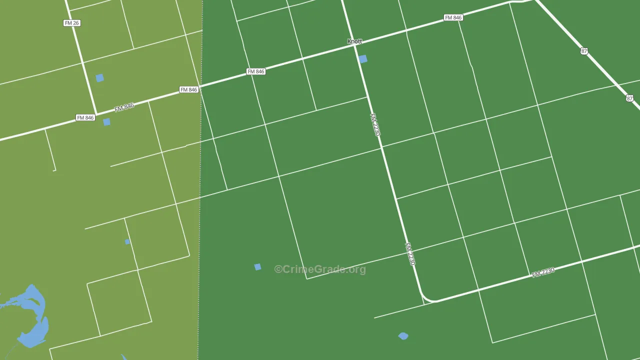Knott, TX Map of Vehicle Theft Rates
