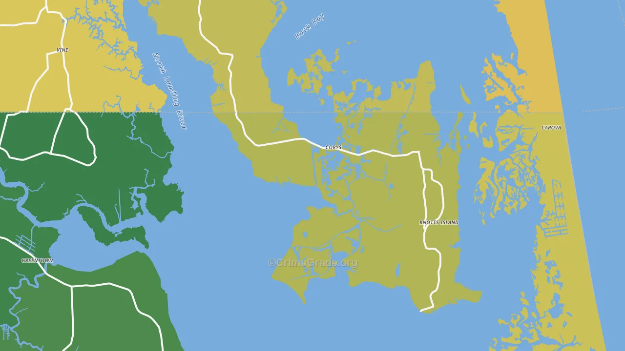 Knotts Island, NC Map of Vehicle Theft Rates