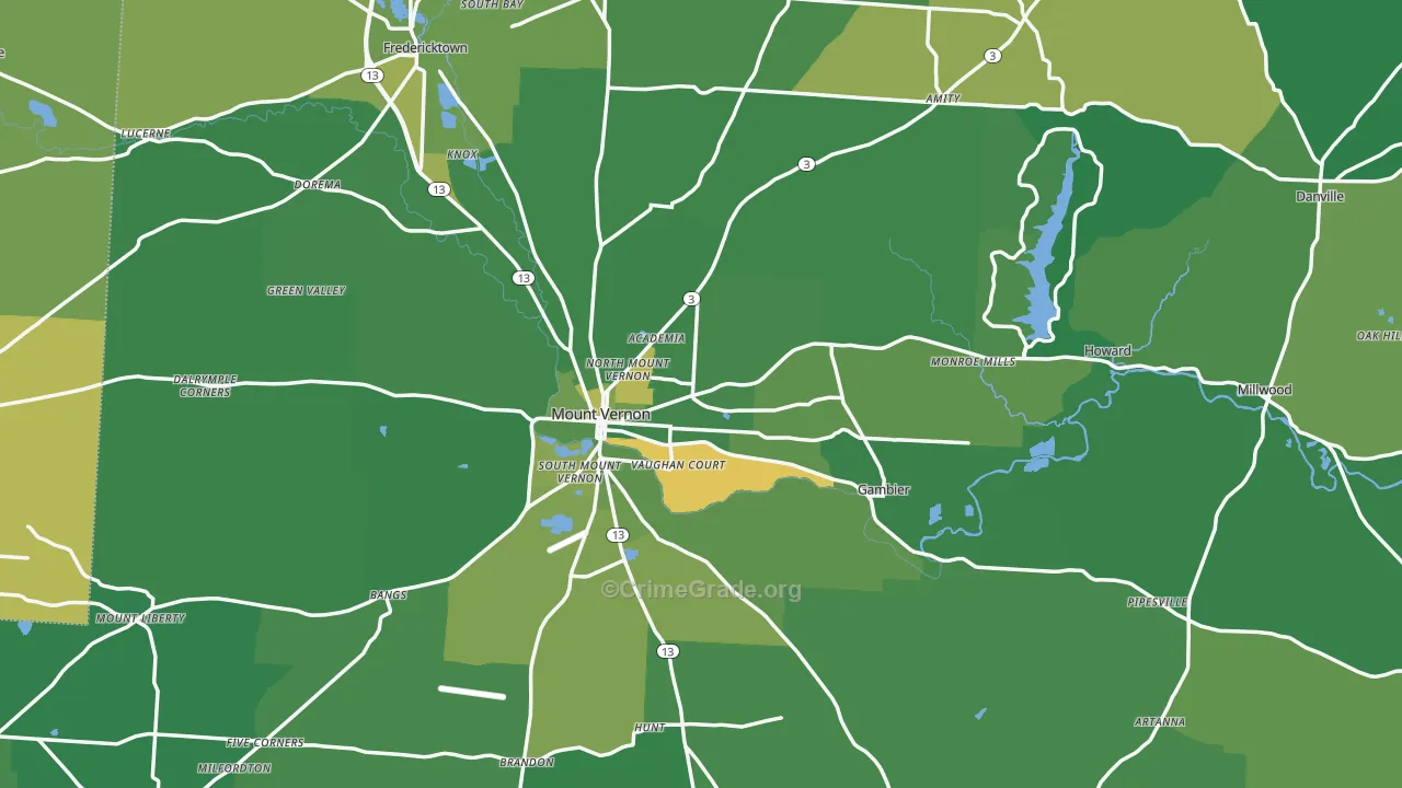Knox County, OH Map of Vehicle Theft Rates