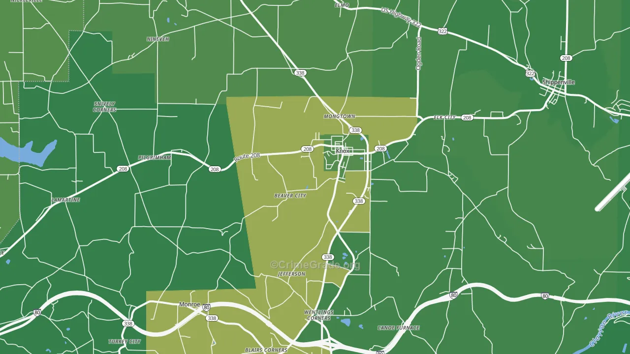 Knox, PA Map of Vehicle Theft Rates