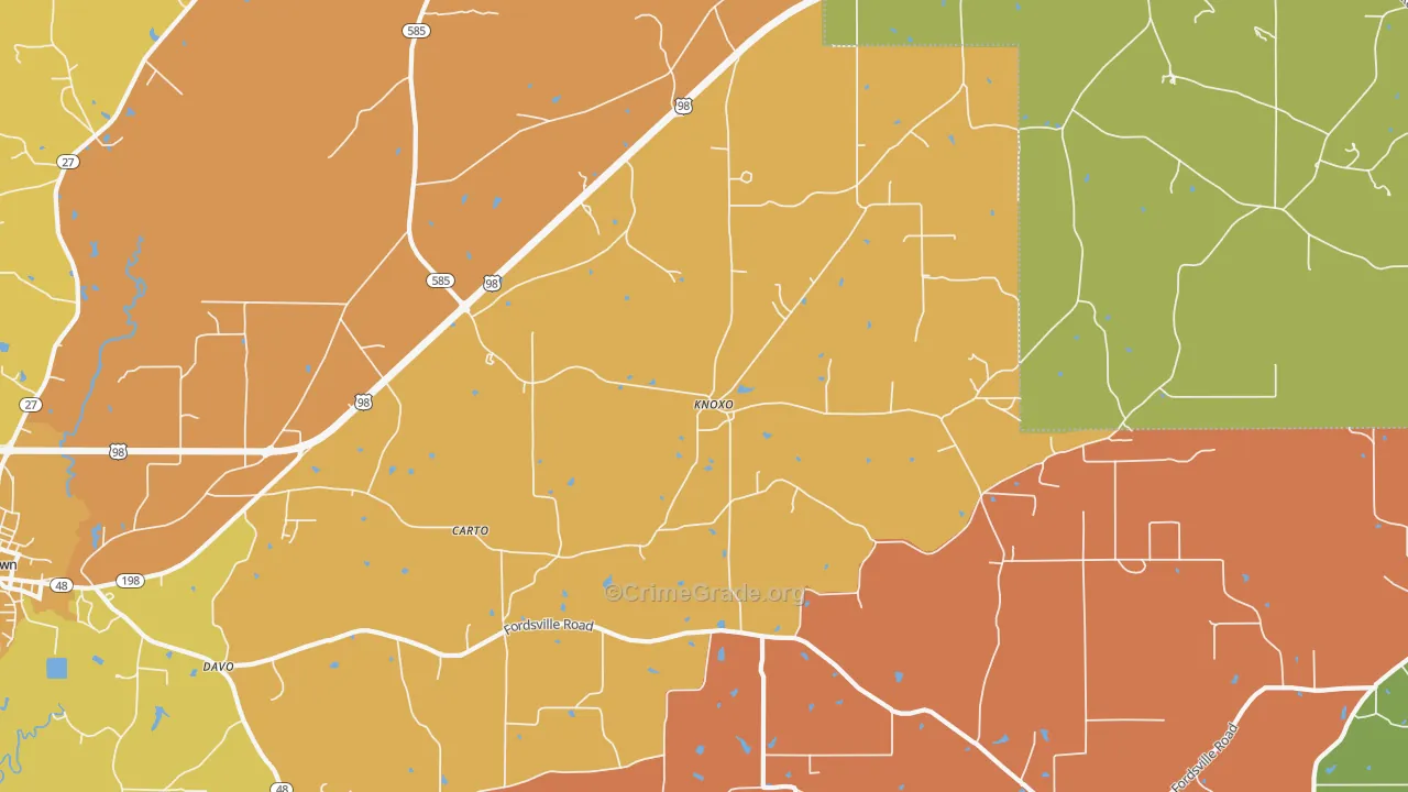 Knoxo, MS Map of Vehicle Theft Rates
