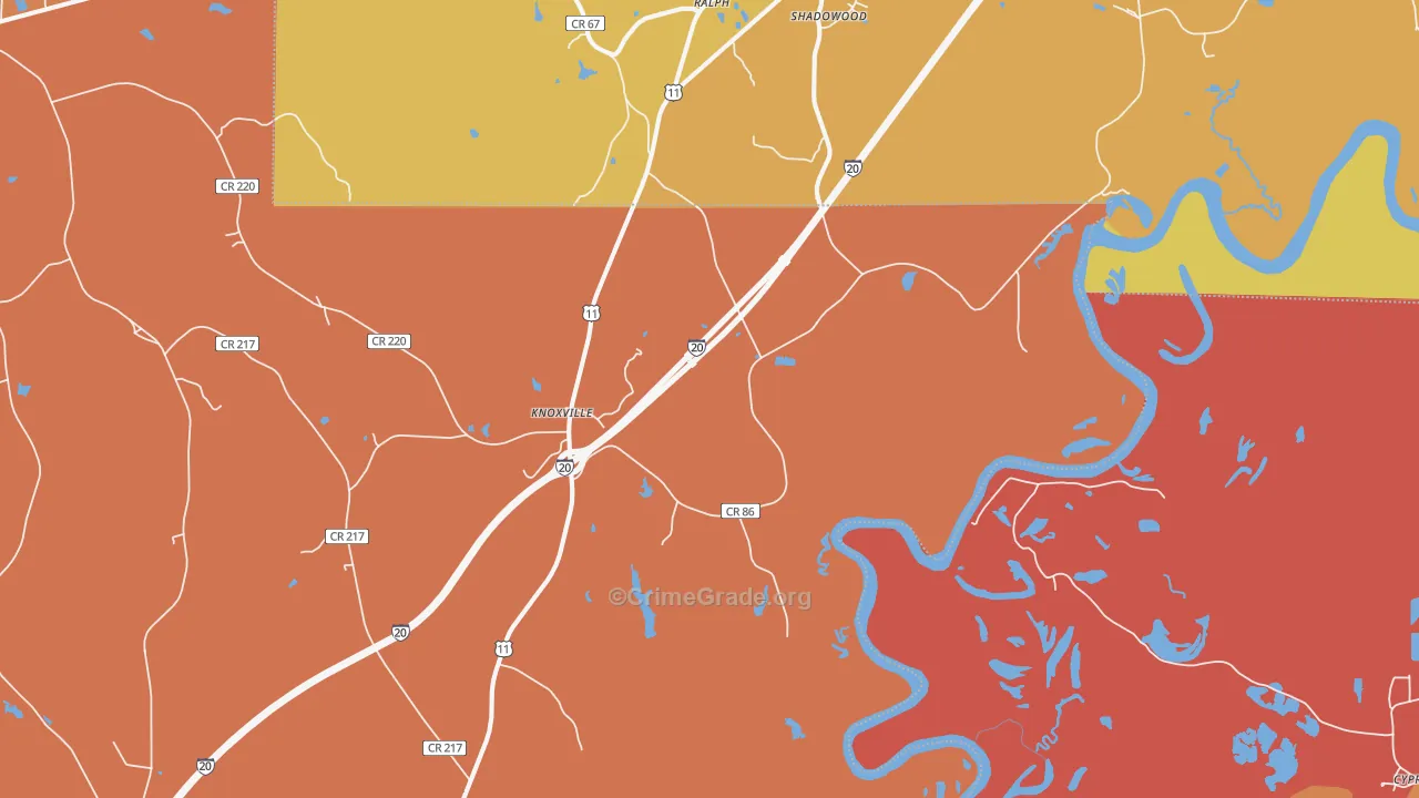 Knoxville, AL Map of Vehicle Theft Rates