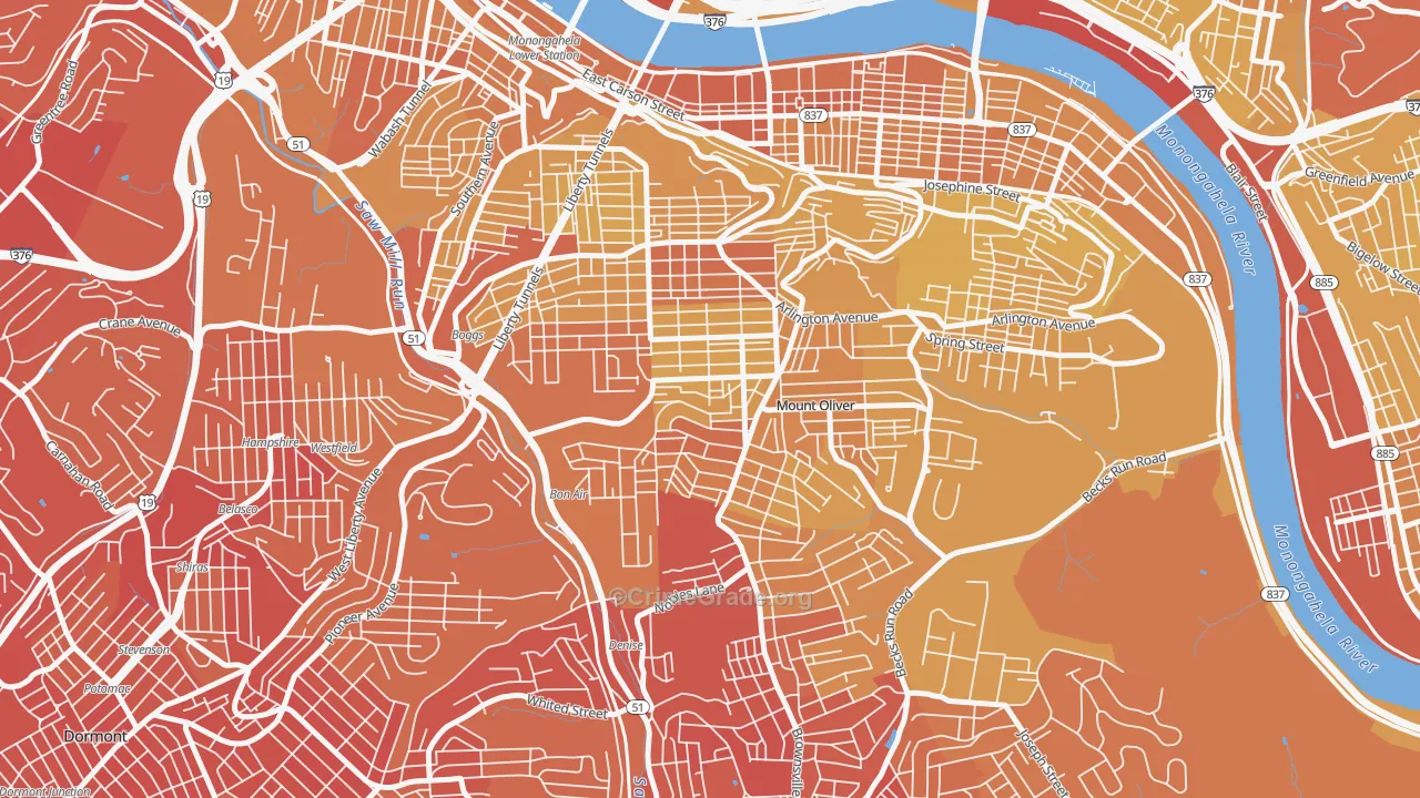 Knoxville, Pittsburgh, PA Map of Vehicle Theft Rates